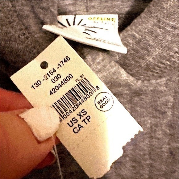NWT Offline by Aerie Coffee Run Cropped Hoodie Quilted‎ Gray XS - Picture 8 of 13